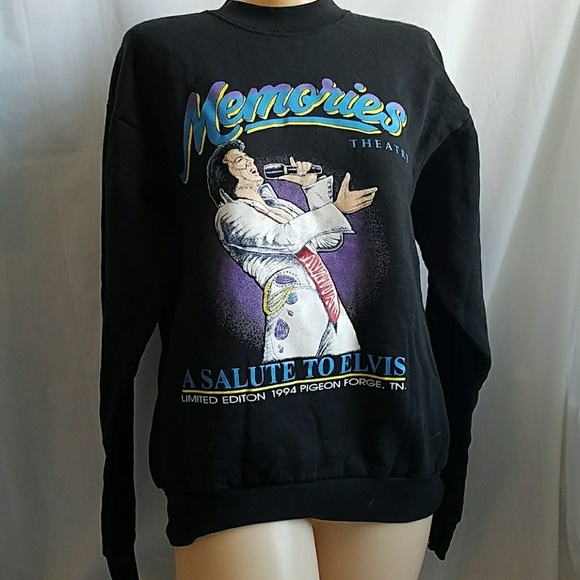 Sweaters - Vintage 90's Elvis Tennessee Black Sweatshirt Med